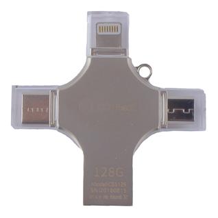 Флеш-накопитель COTEetCI 4in1 Zinc Alloy (CS5129-128G) Lightning/ MicroUSB/ Type-C/ USB 2.0 Серебристый