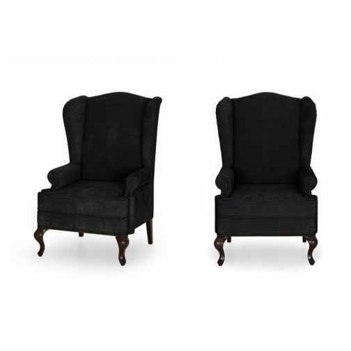 Английское кресло с ушами черное Velvet Lux 12 6908230