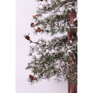 Ель искусственная Закарпатская с маленькими шишками заснеженная 120 см, древесный ствол