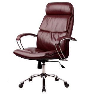 Кресло для руководителя из натуральной кожи LUX15 Бордовый + Хромированное пятилучие