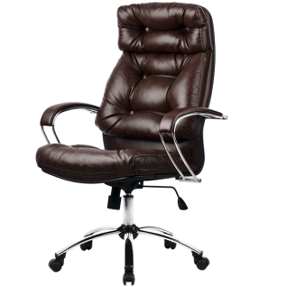 Кресло для руководителя из натуральной кожи LUX14 Коричневый + Хромированное пятилучие