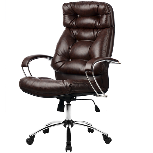 Кресло для руководителя из натуральной кожи LUX14 Коричневый + Хромированное пятилучие 8935153