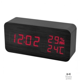 Perfeo Perfeo LED часы-будильник "Wood", чёрный корпус / красная подсветка (PF-S736) время, температура