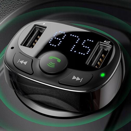 Автомобильное зарядное устройство с FM-трансмиттером 2xUSB Baseus T typed Bluetooth MP3 - Черное 42309066 2