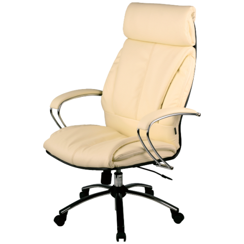 Кресло для руководителя из натуральной кожи LUX13 Бежевый + Хромированное пятилучие 8935152