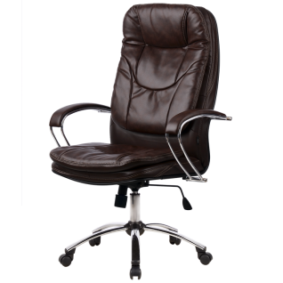 Кресло для руководителя из натуральной кожи LUX11 Коричневый + Хромированное пятилучие
