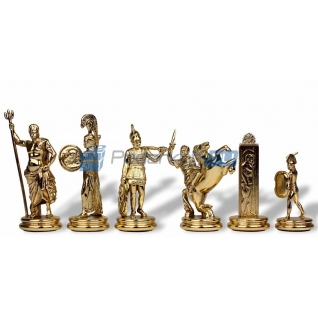 Шахматы "Троянские воины" в кейсе (зеленая доска, фигуры золото-бронза), очень большие