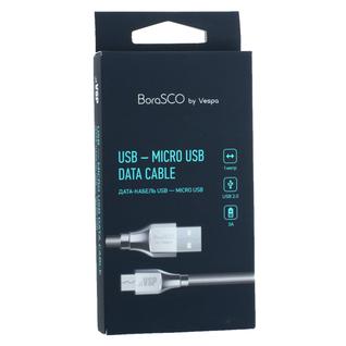USB дата-кабель BoraSCO ID 35102 в металлической оплетке 3A MicroUSB (1.0 м) Серебристый