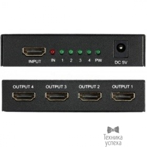 Orient ORIENT HDMI Splitter HSP0104N, 1->4, HDMI 1.4/3D, HDTV1080p/1080i/720p, HDCP1.2, внешний БП-зарядник 2xUSB 5В/2.1A, метал.корпус (30367) 8947144