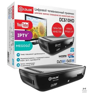 D-Color Ресивер DVB-T2 D-Color DC610HD черный DVBC, DVBT-2, DVB-T, GX3235S, 2*USB,HDMI, 720p,1080i,1080p