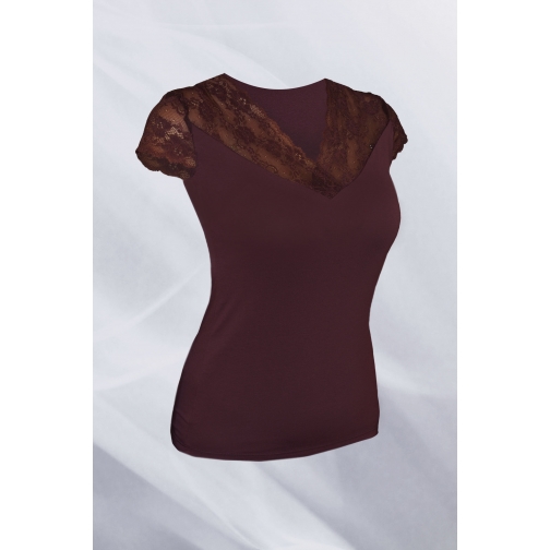 Джемпер женский с гипюром, размер 52-54, цвет темный шоколад 37764256