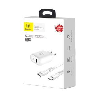 Сетевое зарядное устройство Baseus Bojure SeriesType-C PD+U quick charge charger EU 32W set White