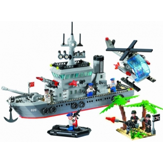 Конструктор "Военный корабль и вертолет", 614 деталей Brick