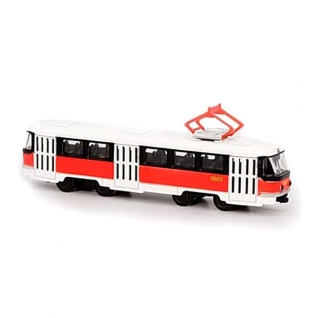 Инерционный трамвай "Автопарк" - Tatra T3SU, белый с красной полосой, 1:87 Play Smart