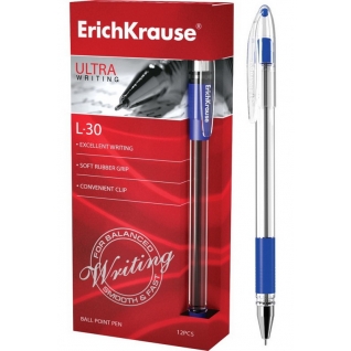 Ручка шариковая ULTRA L-30 (коробка 12 шт.), толщина линии 0,25 мм, ErichKrause СИНИЕ