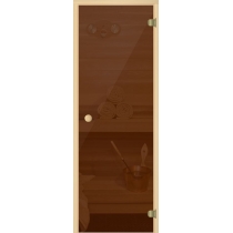 Дверь Бронза/Серое/Прозрачное бесцветное 7х19, коробка - осина, ручка круглая, стекло 6мм