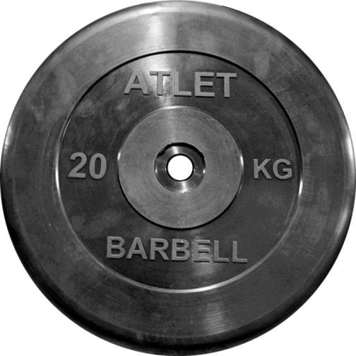 Mb Barbell Диск обрезиненный MB Barbell Atlet 26 мм, черный 20 кг 454609