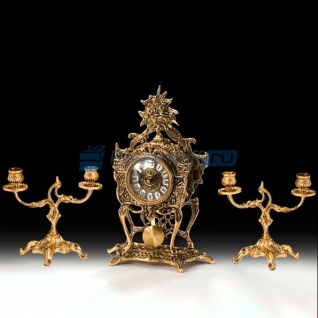 Набор каминный "Розы Золотые-3" часы с маятником и канделябрами на 2 свечи