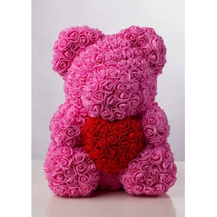 Мишка из роз с сердцем 40 см в коробке серый Медведь из роз с сердцем 40 см No name