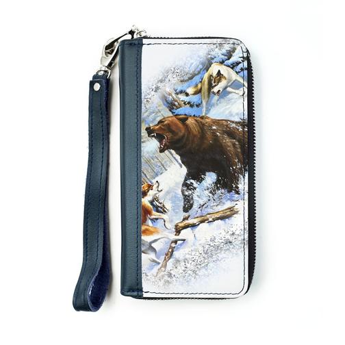 Клатч на молнии комбинированный белая вставка Медведь и лиса , синий 42784156 2