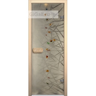 Дверь для бани или сауны стеклянная Арт-серия с фьюзингом Лед, липа