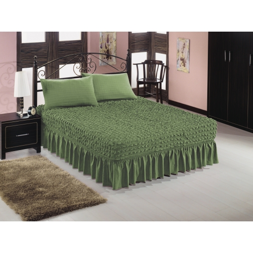 Универсальный чехол-покрывало на кровать с двумя наволочками, цвет зеленый 37659321 1