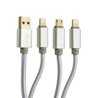 USB дата-кабель COTEetCI M8 Lightning(х2)+MicroUSB Cable CS2110-TS (1.2м) Серебристый