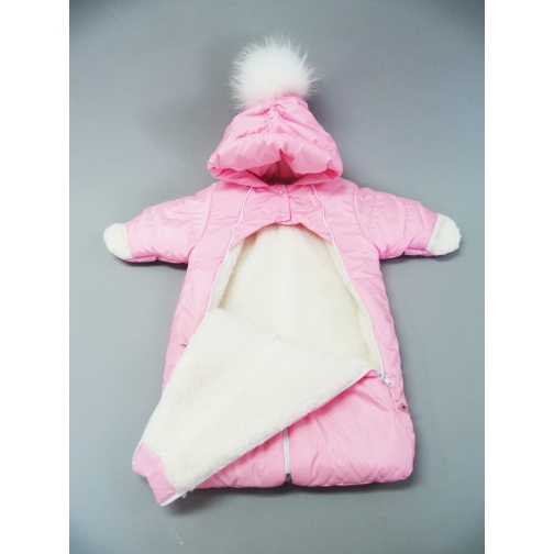 Конверт зимний для новорожденного, с помпоном, с ручками, Розовый с Медведем 467355