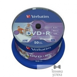 Verbatim Verbatim Диски DVD+R 4.7Gb 16-х, Wide Photo InkJet Printable, 50 шт, Cake Box (43512 )