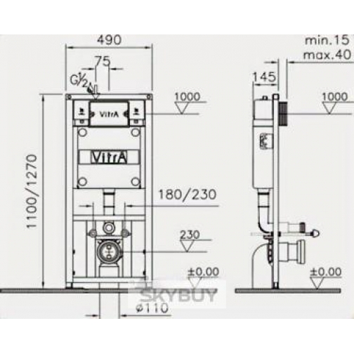 Комплект VitrA S50 9003B003-7201 кнопка хром 38002304 8