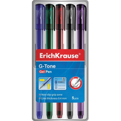 Ручка гелевая G-TONE в наборе из 5 штук (пауч, ассорти 5 цветов) ErichKrause 37924070