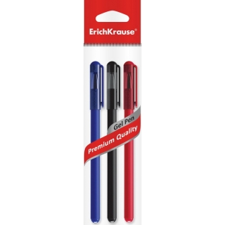 Ручка гелевая G-SOFT 0.38 в наборе из 3 штук (пакет, ассорти: синяя, черная, красная) ErichKrause