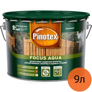 ПИНОТЕКС Фокус Аква антисептик с воском рябина (9л) / PINOTEX Focus Aqua декоративная пропитка для деревянных заборов рябина (9л) Пинотекс