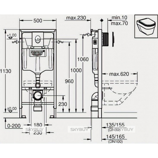 Комплект Система инсталляции для унитазов Grohe Rapid SL 38721001 3 в 1 с кнопкой смыва + Крышка-сиденье Roca Meridian 8012AC004 с микролифтом + Чаша 37959041 2