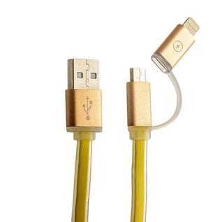 USB дата-кабель COTEetCI M15 (CS2122-YL) 2в1 lightning & microUSB cable плоский (1.0 м) золотистый