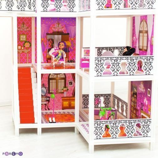 3-этажный кукольный дом (угловой) с 6 комнатами, мебелью, 3 куклами и велосипедом в наборе 42478542 3