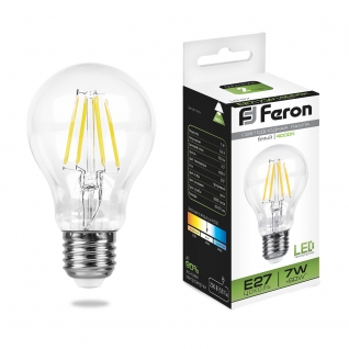 Светодиодная лампа Feron LB-57 (7W) 230V E27 4000K филамент A60