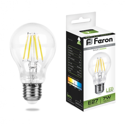 Светодиодная лампа Feron LB-57 (7W) 230V E27 4000K филамент A60 8165280