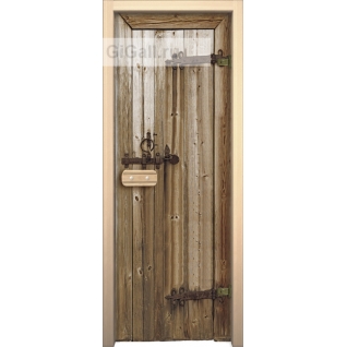 Дверь для бани или сауны стеклянная Арт-серия с рисунком Глассджет старое дерево, липа