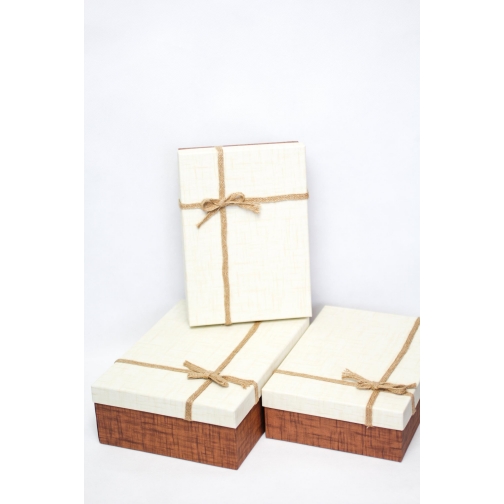Набор подарочных коробок из картона (3шт) коричневый с кремовой крышкой 7169182