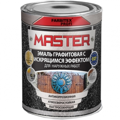 Эмаль графитовая с искрящимся эффектом FARBITEX ПРОФИ MASTER опал (серебристо-серый) 0,9 л. 6767621