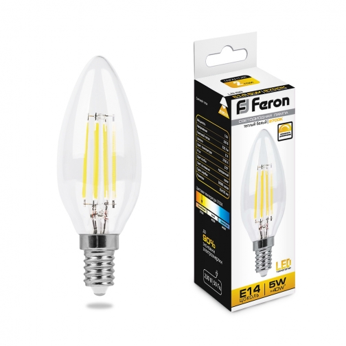 Светодиодная лампа Feron LB-68 (5W) 230V E14 2700K филамент C35 8165336