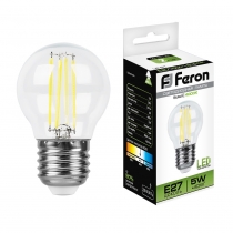 Светодиодная лампа Feron LB-61 (5W) 230V E27 4000K филамент G45