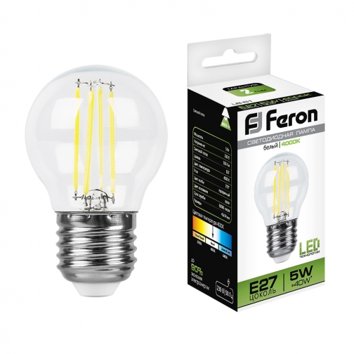 Светодиодная лампа Feron LB-61 (5W) 230V E27 4000K филамент G45 8165276