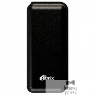 Ritmix Ritmix Power bank Li-Ion узкий 6,4см, ёмкость 10 000мАч выход 2xUSB 5В 2,1А, фонарик + световой индикатор заряда, размер 145*65*22, цвет: чёрный поверхность "под кожу"
