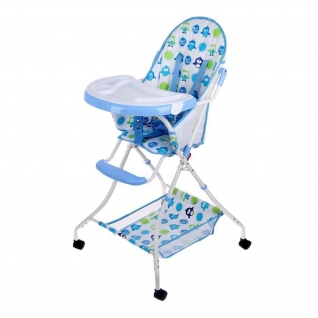 Детский стульчик для кормления на колесиках, голубой