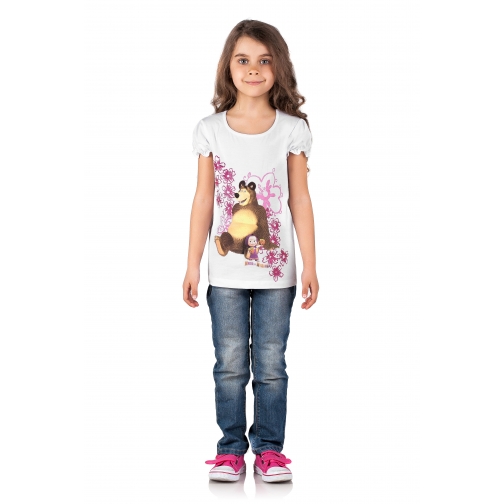 Фуфайка (футболка) для девочки, Маша и Медведь, цвет: белый, размер: 104(60) 37659852 1