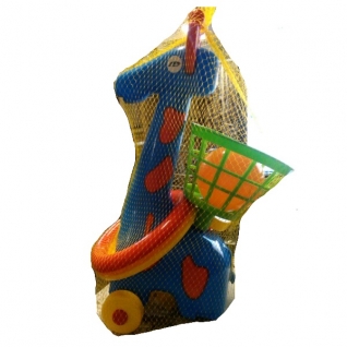 Кольцеброс-каталка "Жираф с корзиной и мячом", синий Польская пластмасса