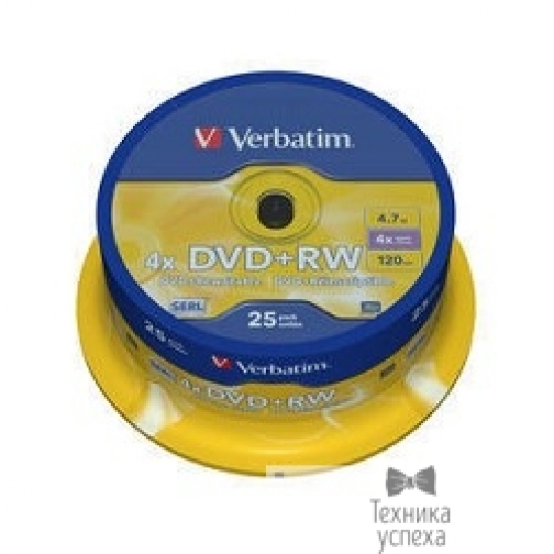 Verbatim Verbatim Диски DVD+RW , 4.7Gb 4-х , 25шт, Cake Box (43489) 8943083