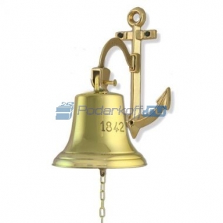 Сувенирная рында "1842" на кронштейне-якоре, корабельный колокол, d 18 см, цвет золото